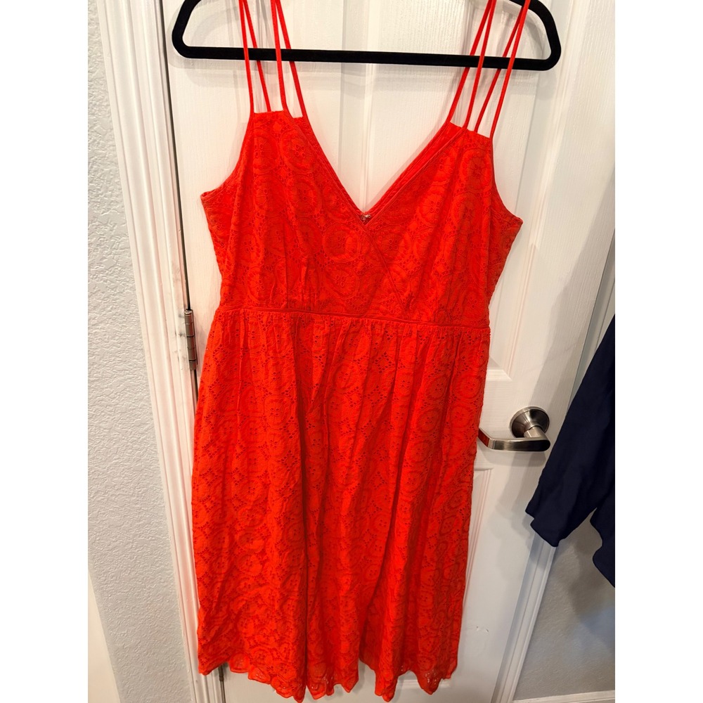 J.Crew Midi Dress Red Eyelet V-Neck Multi-Strap Cotton Sun Dress Summer Wedding
